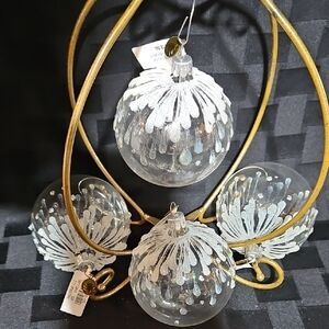 Elegant Clear with Snow Holiday Ornament Set of 4